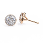 Pair of round diamond stud earrings on a white background