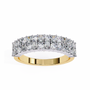 half-eternity band features a curated sequence of Radiant and Round-cut diamonds