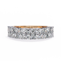 half-eternity band features a curated sequence of Radiant and Round-cut diamonds