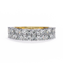 half-eternity band features a curated sequence of Radiant and Round-cut diamonds