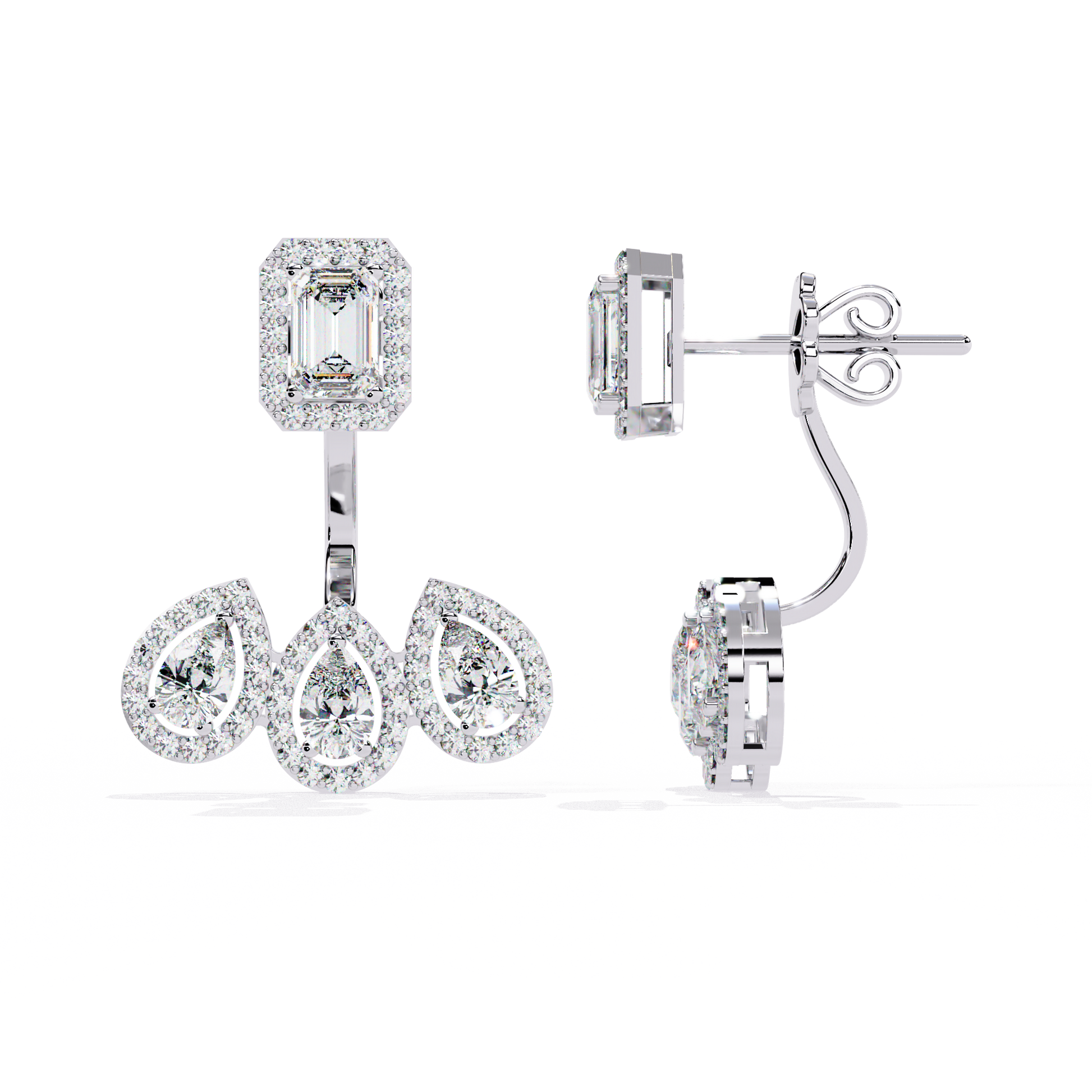Diamond earrings on a white background