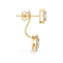 Gold earrings with diamond accents on a white background