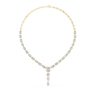 Gold necklace with diamond pendant on a white background