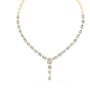 Gold necklace with diamond pendants on a white background