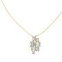 Gold necklace with a geometric pendant on a white background