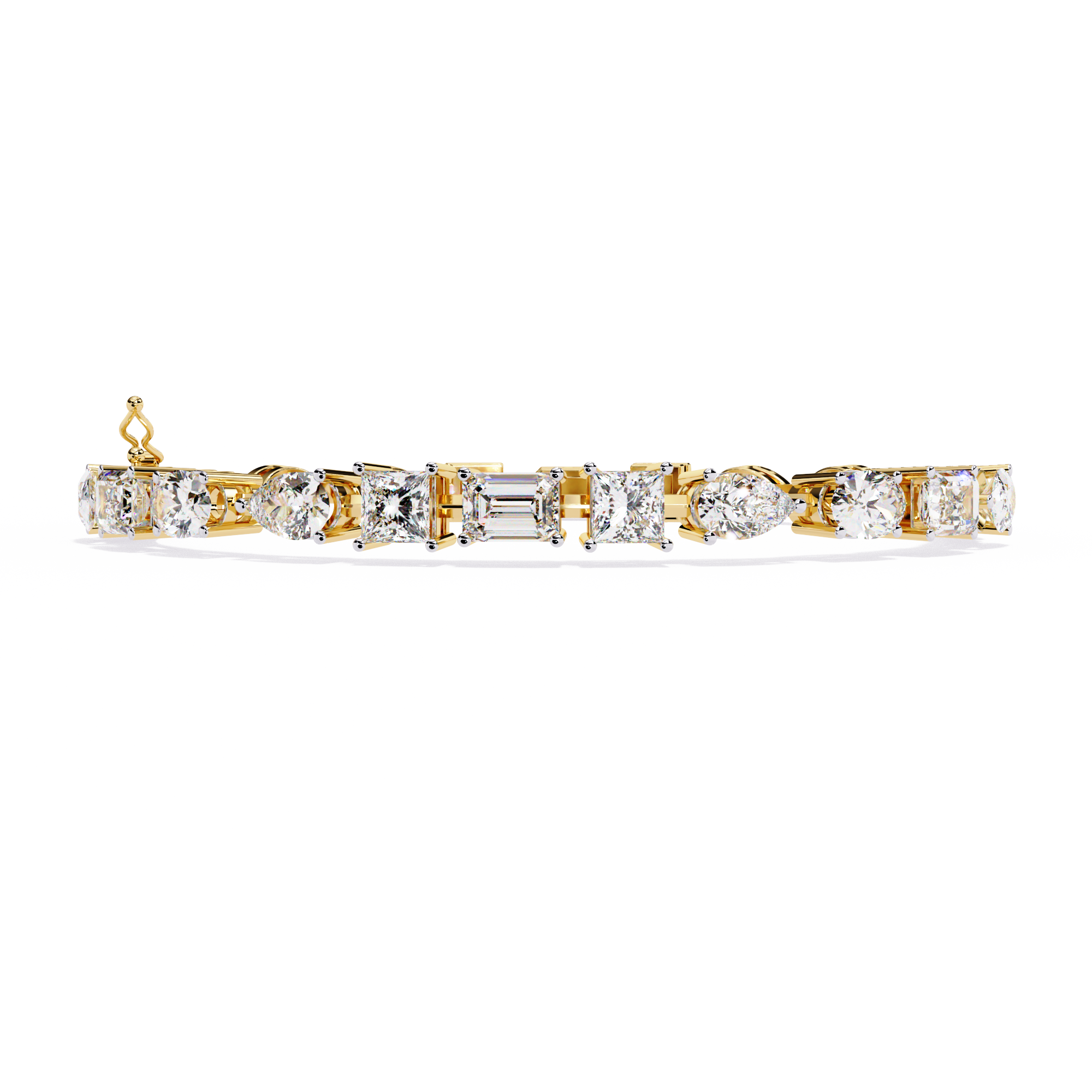 Gold and silver bracelet with diamonds on a white background