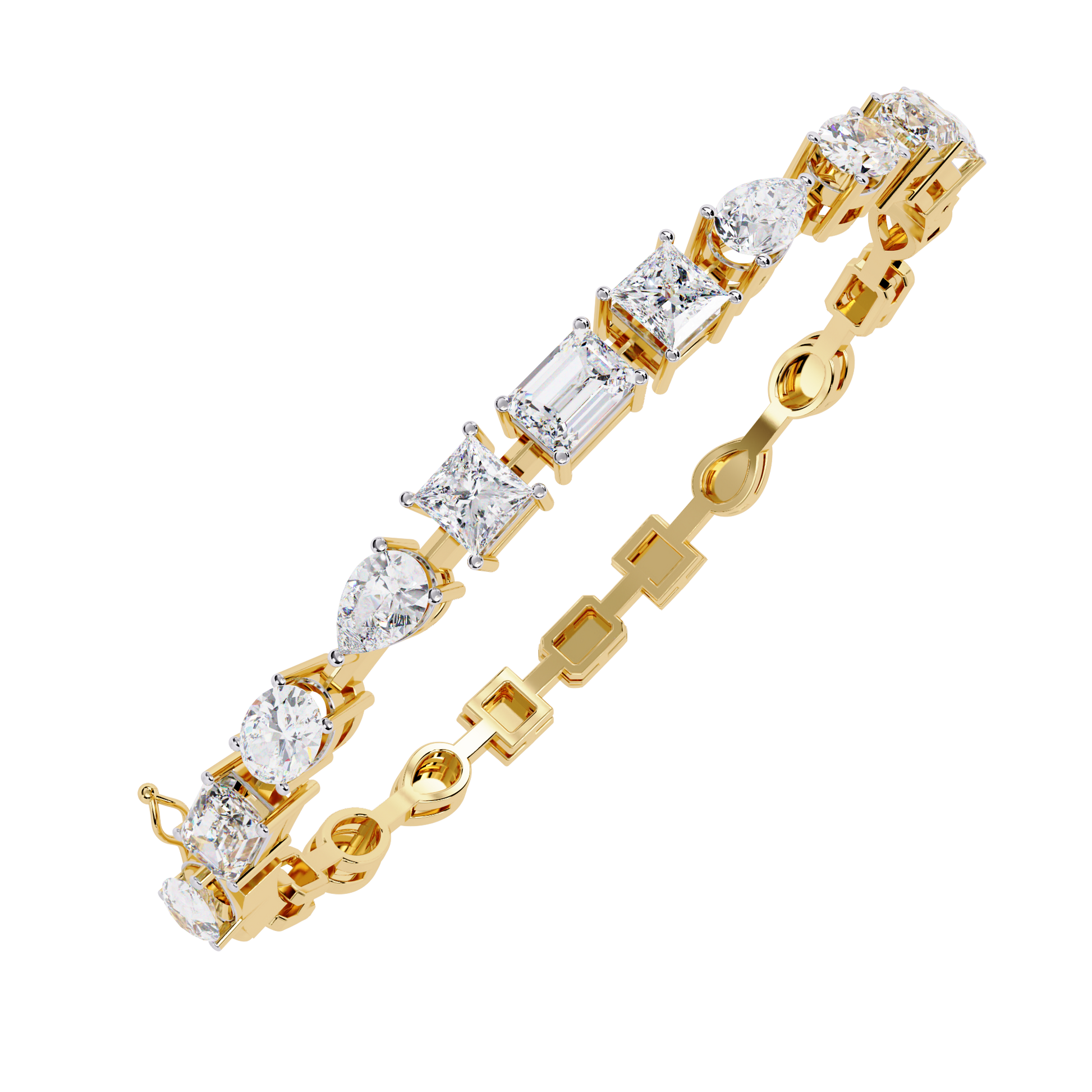 Gold and silver bracelet with diamonds on a white background