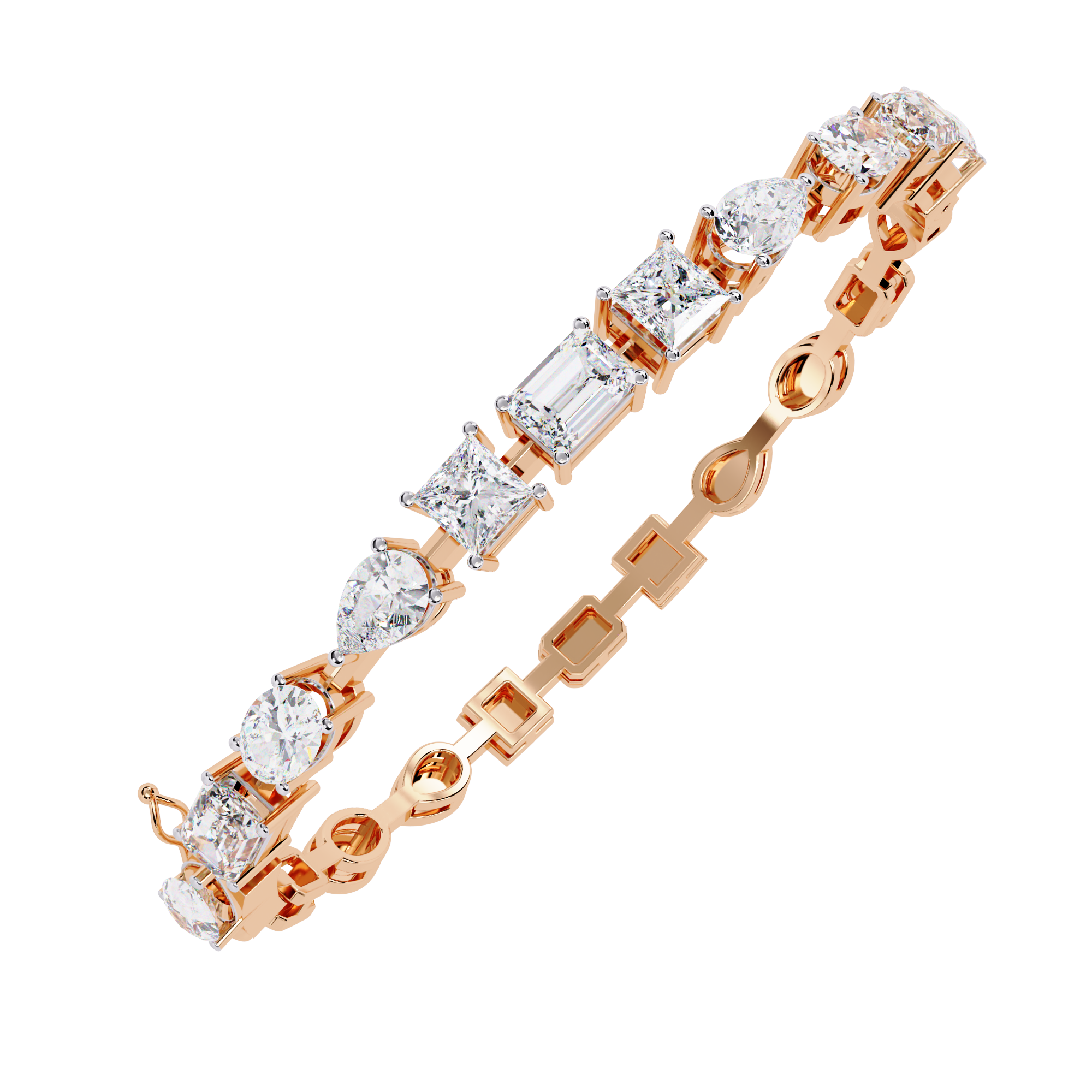 Gold and silver bracelet with diamonds on a white background