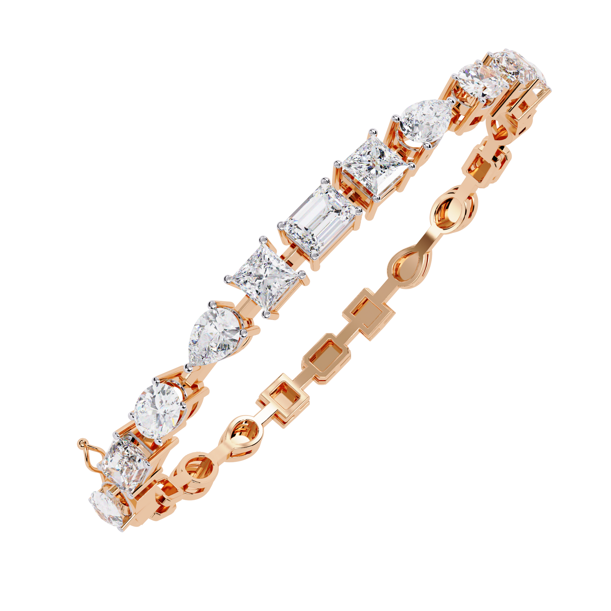 Gold and silver bracelet with diamonds on a white background