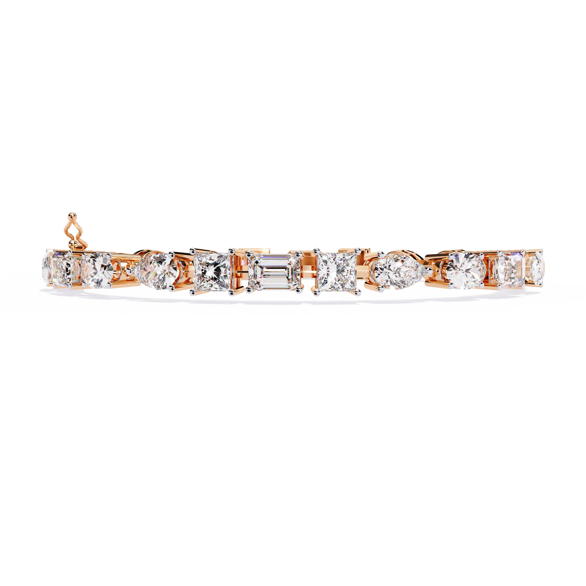 Gold and silver bracelet with diamonds on a white background