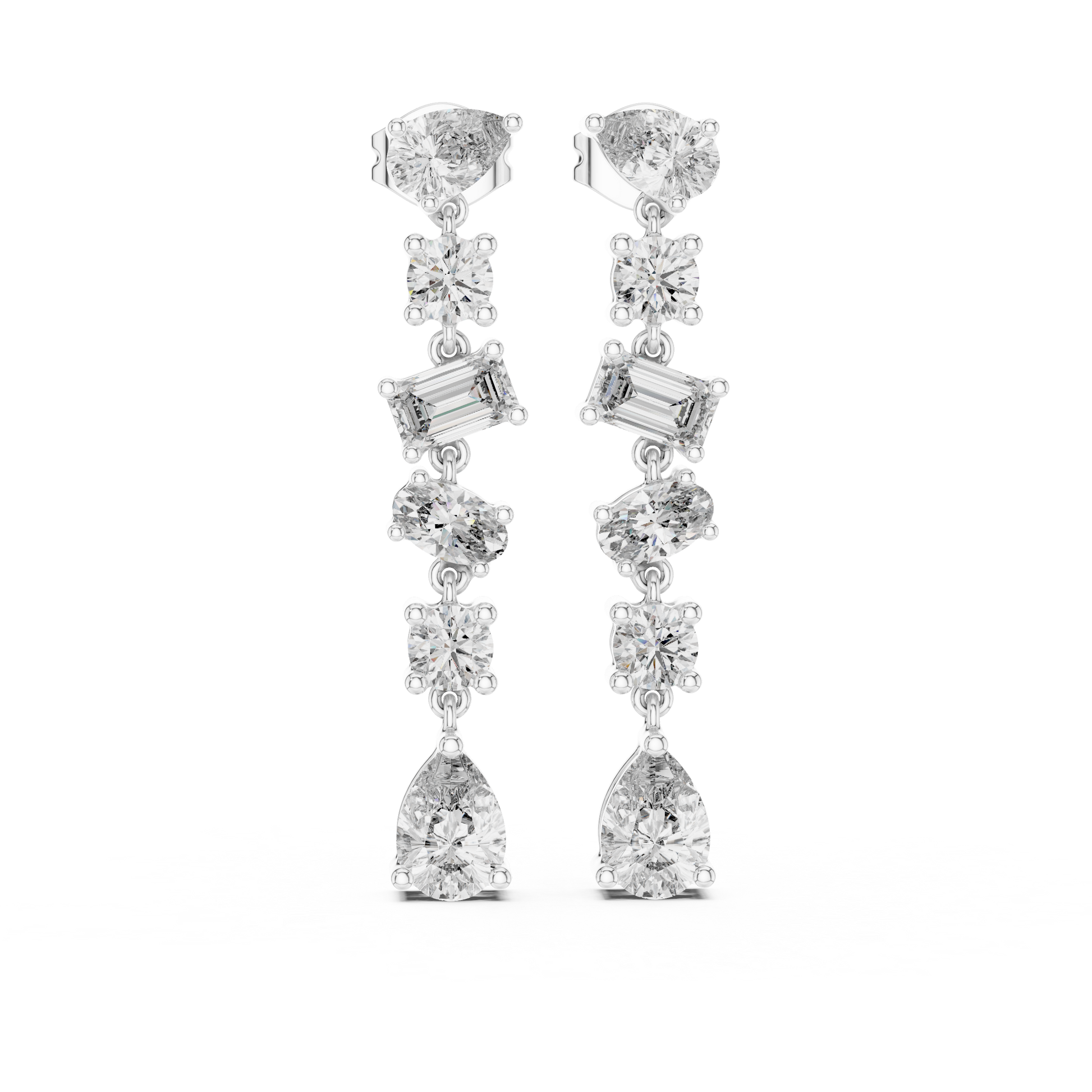 White Gold and diamond earrings on a white background