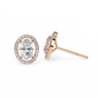 Rose gold diamond earrings on a white background