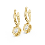 Gold earrings with diamonds on a white background