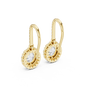 Oval Diamond Halo Drop Earrings. Crafted in radiant 18K Gold, a brilliant Oval-Cut Diamond is framed by a luminous pavé halo, maximising its size and fire