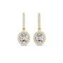 Oval Diamond Halo Drop Earrings. Crafted in radiant 18K Gold, a brilliant Oval-Cut Diamond is framed by a luminous pavé halo, maximising its size and fire