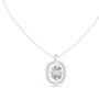 pendant features a magnificent Oval-cut diamond suspended within a delicate open-frame halo of round accent stones