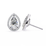 Teardrop-shaped diamond earrings on a white background