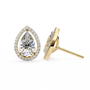 Teardrop-shaped diamond earrings with gold and clear gemstones on a white background