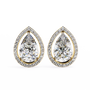 Teardrop-shaped diamond earrings with gold and clear gemstones on a white background