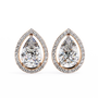 Teardrop-shaped diamond earrings with rose gold accents on a white background