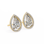 Teardrop-shaped diamond earrings with gold and clear gemstones on a white background