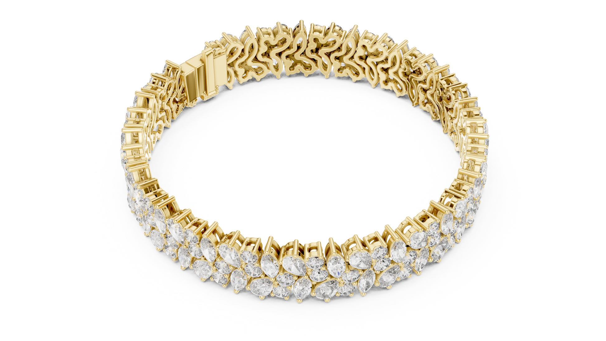 Gold bracelet with diamond accents on a white background