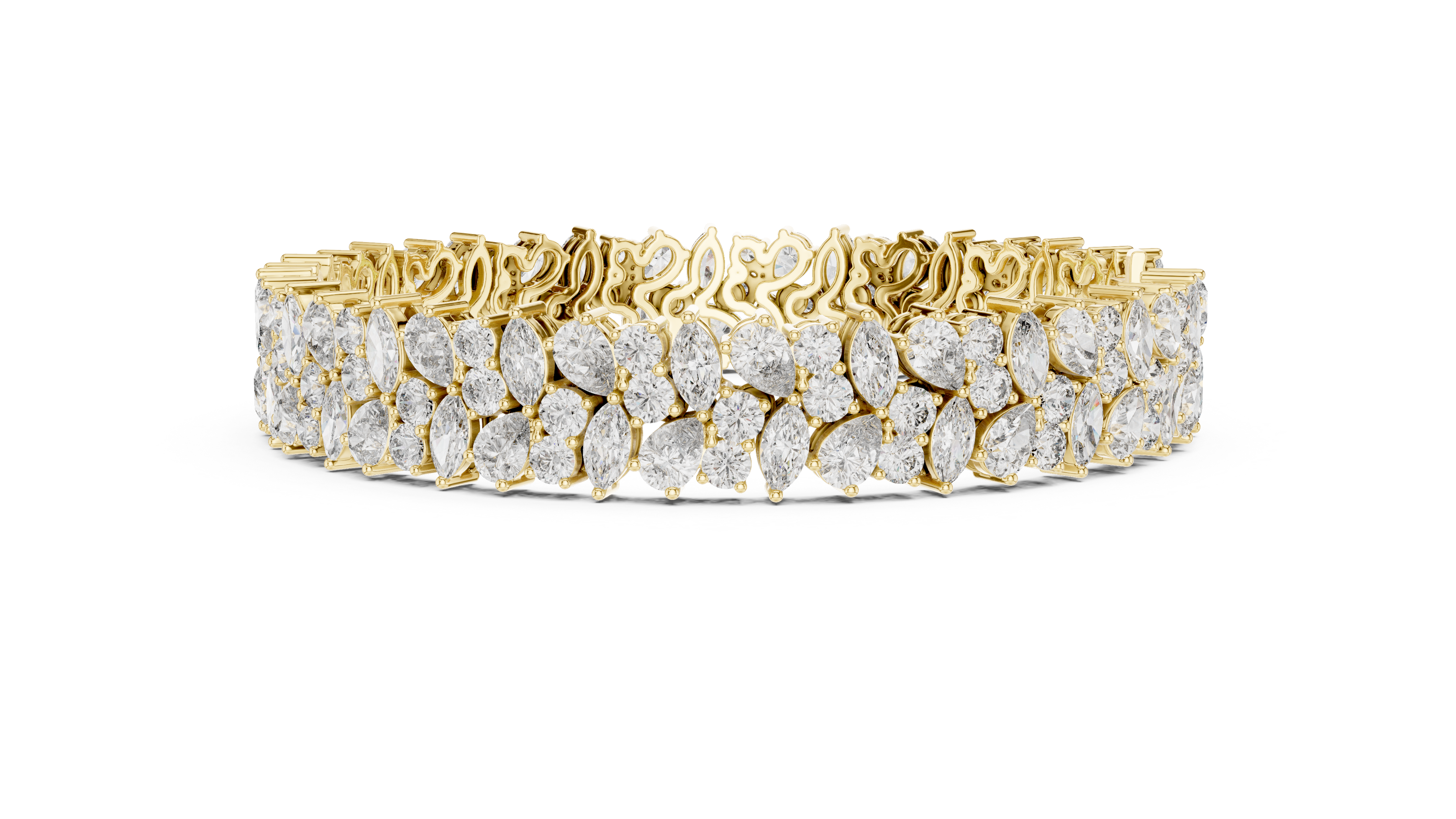 Gold bracelet with diamond accents on a white background