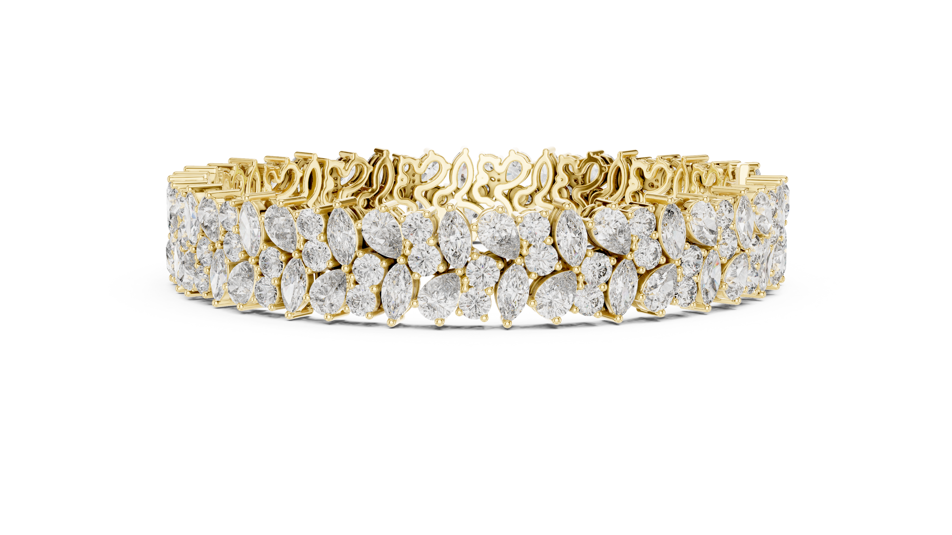Gold bracelet with diamond accents on a white background