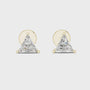 Pair of triangle-shaped diamond earrings with gold posts on a white background