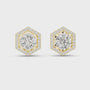 Hexagonal diamond earrings with gold accents on a white background