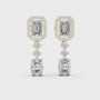 Gold earrings with diamonds on a white background