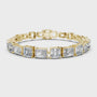 Gold bracelet with square-cut diamonds on a white background