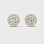 Pair of diamond earrings with gold accents on a white background