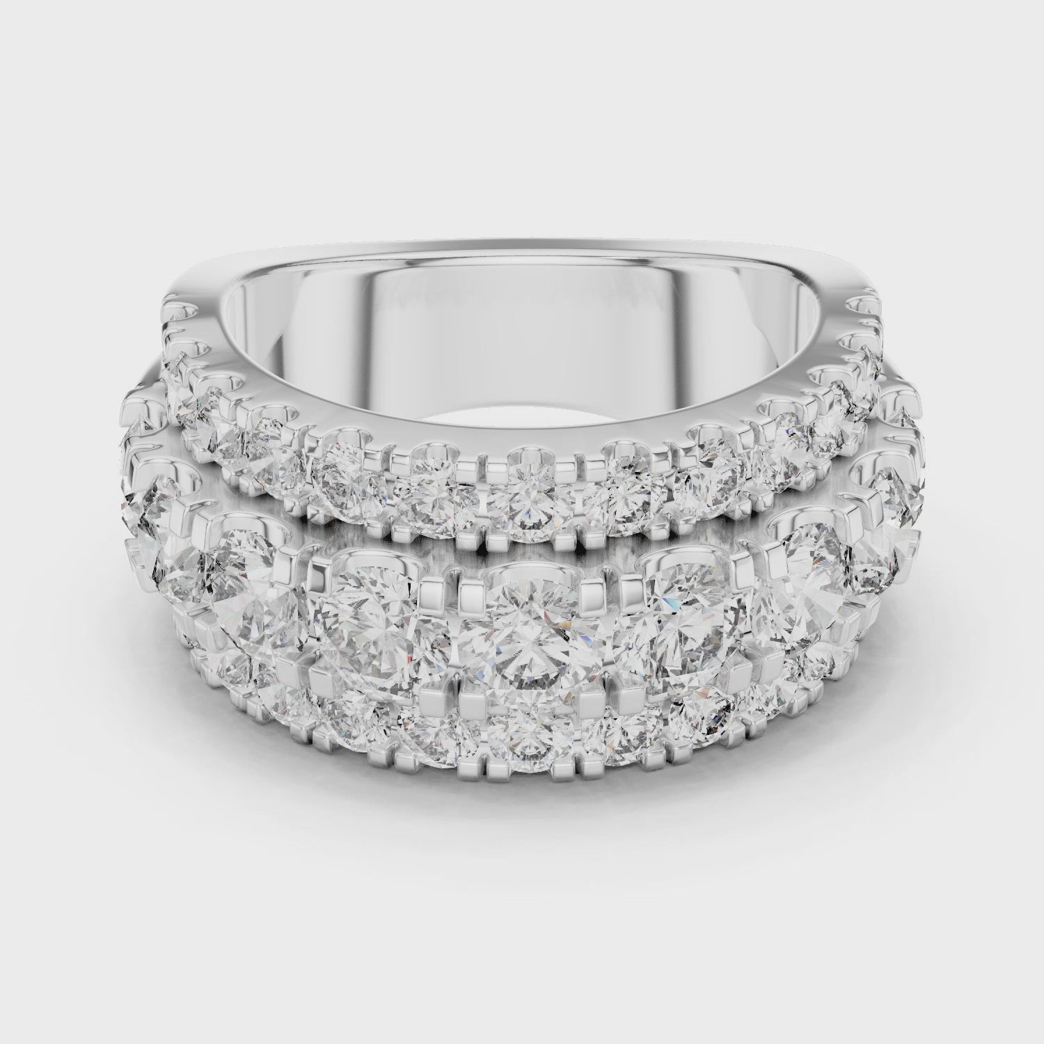 half-eternity band features a substantial line of Round Brilliant Diamonds