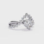 ring features a magnificent Heart-shaped diamond set atop a sophisticated dual-band V-shape architecture