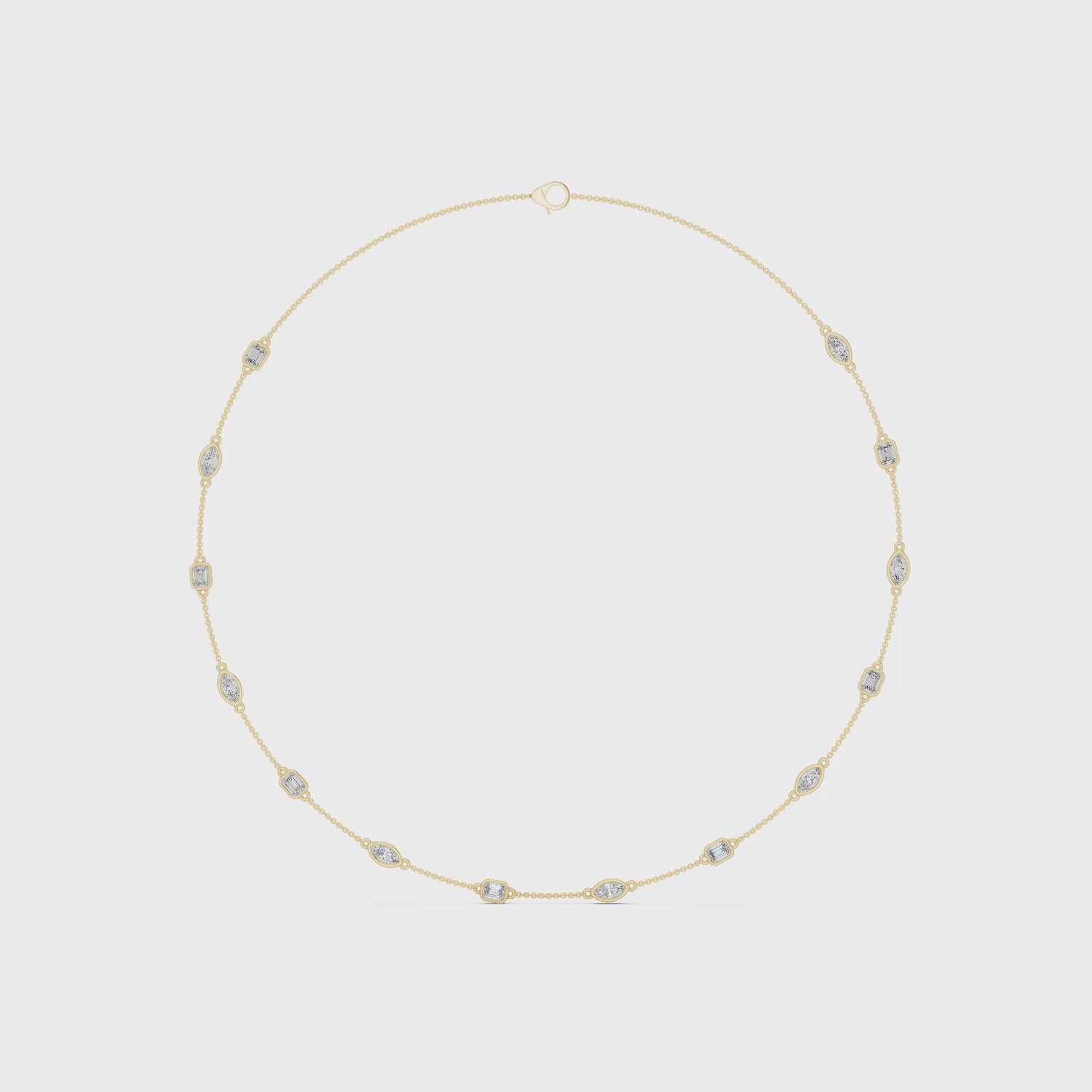 Gold necklace with small diamonds on a white background