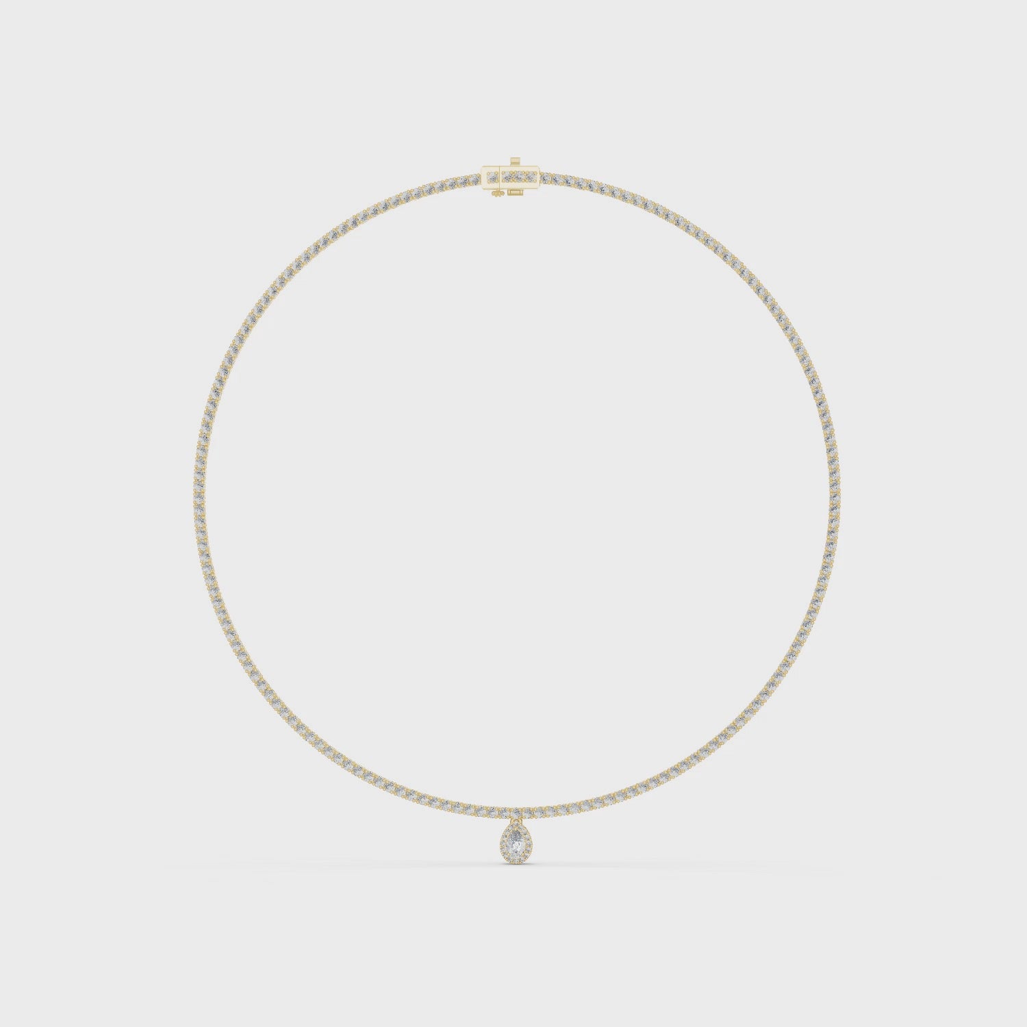 Diamond necklace with a small diamond pendant on a white background