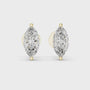 Pair of marquise-shaped diamond earrings with gold accents on a white background
