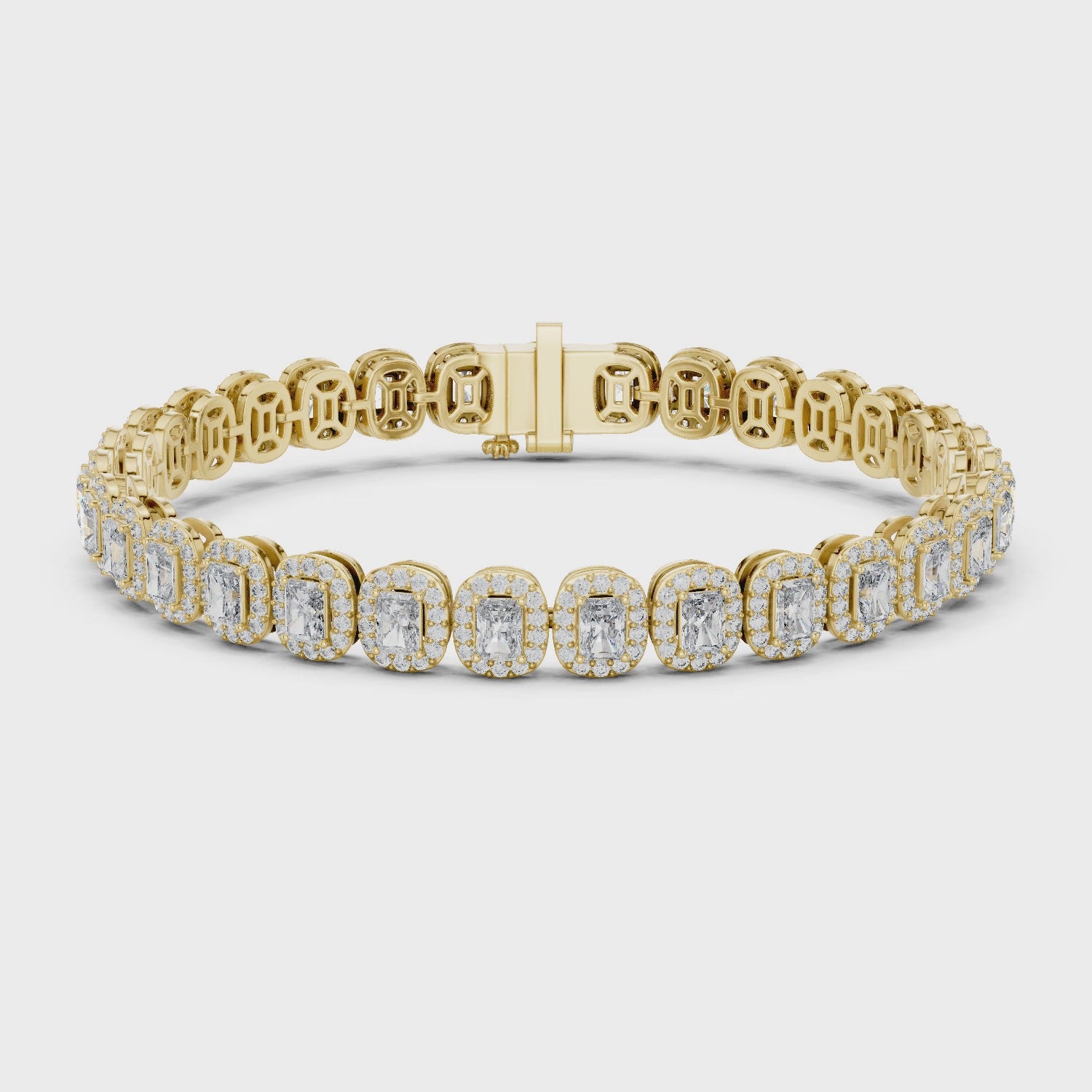 Gold bracelet with diamond accents on a white background