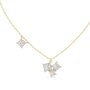 This pendant features a dynamic cluster of three Princess-cut diamonds meticulously arranged in an asymmetrical composition