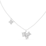 This pendant features a dynamic cluster of three Princess-cut diamonds meticulously arranged in an asymmetrical composition