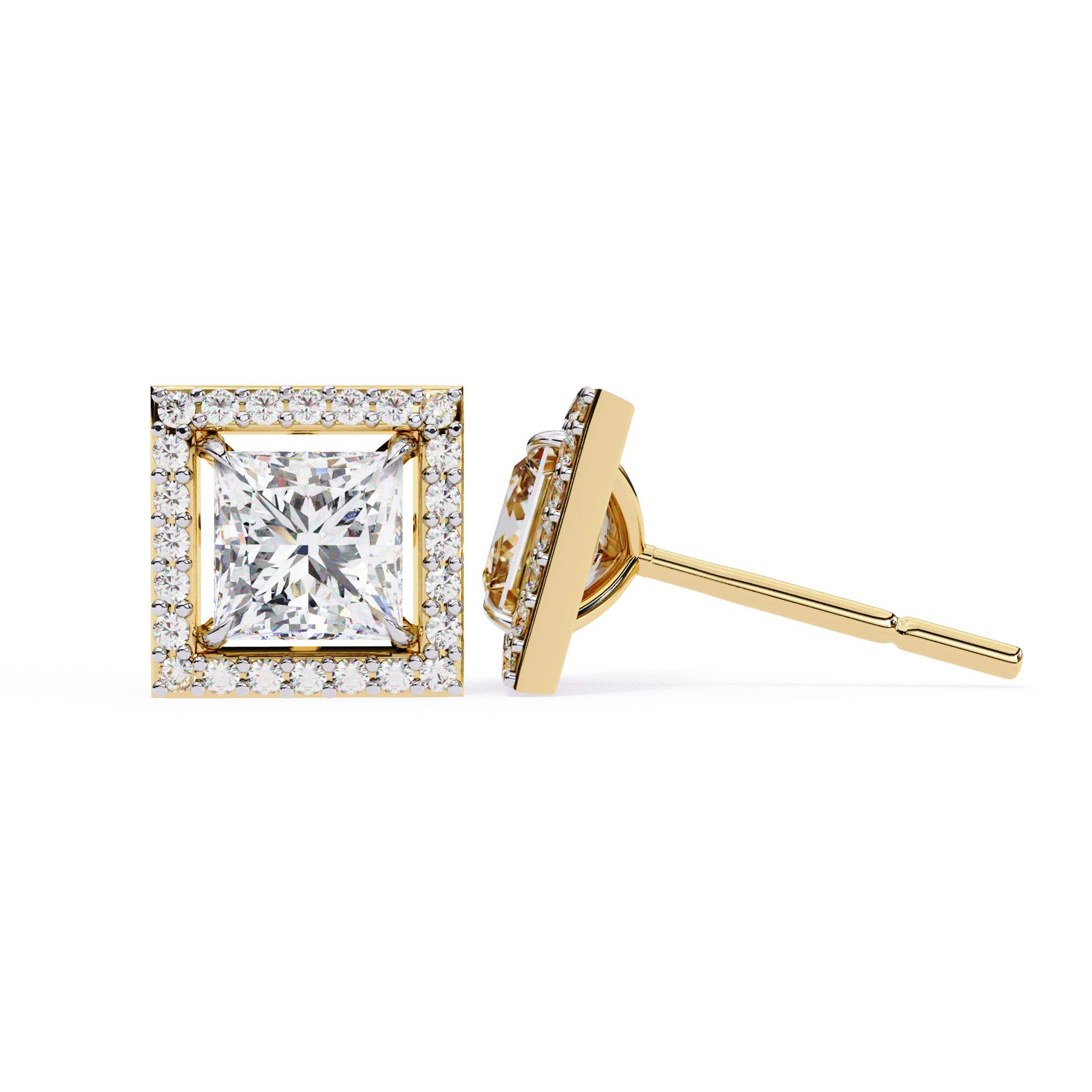 Gold diamond earring on a white background