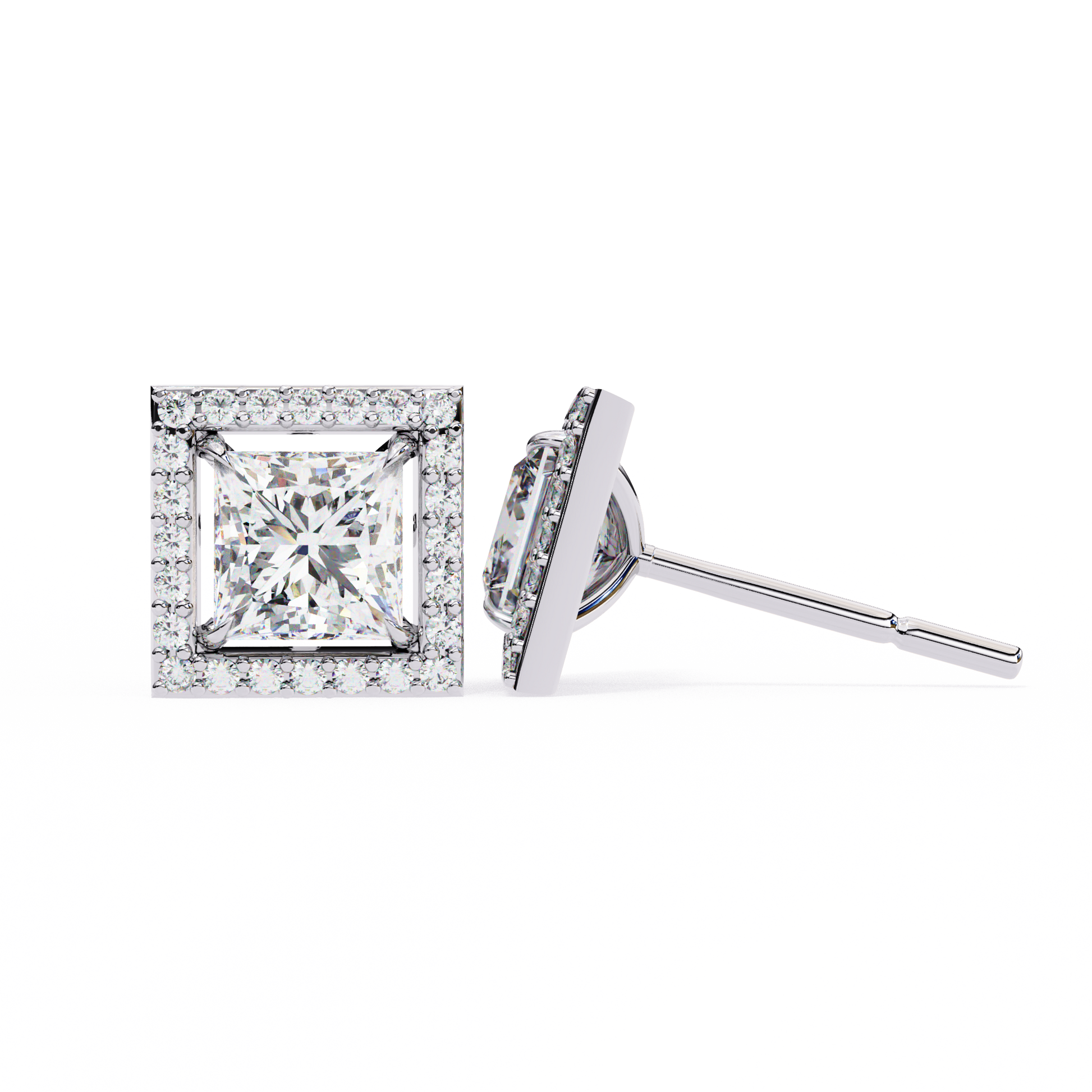 Diamond stud earrings on a white background