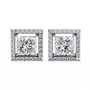 Pair of square-cut diamond earrings with prong setting on a white background