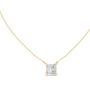 solitaire pendant showcases a spectacular Princess-cut diamond held in a secure four-prong setting