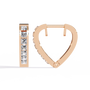 Rose gold heart-shaped hoop earrings with diamonds on a white background
