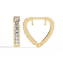 Gold heart-shaped hoop earring with diamonds on a white background