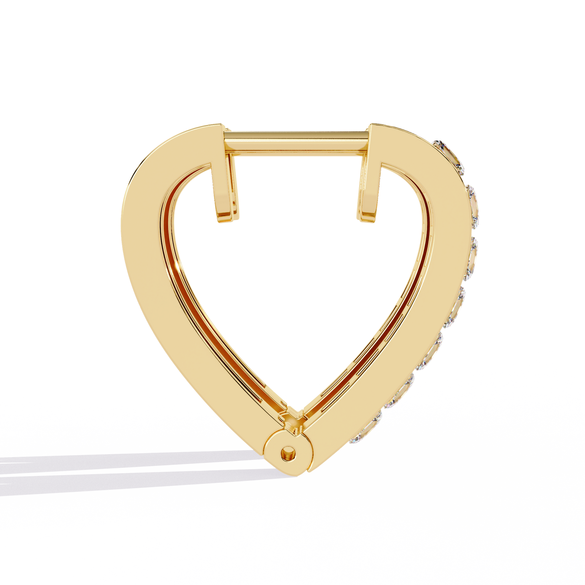 Gold hoop earrings with embedded diamonds on a white background