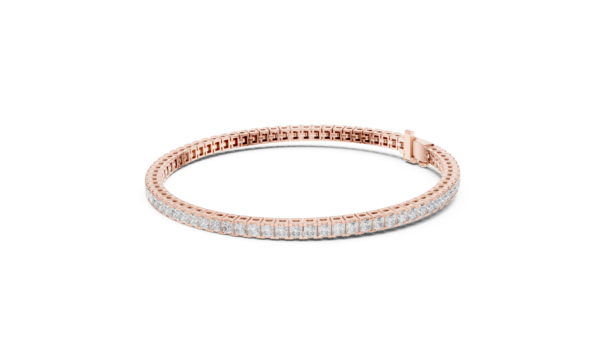 Rose gold bracelet with diamonds on a white background