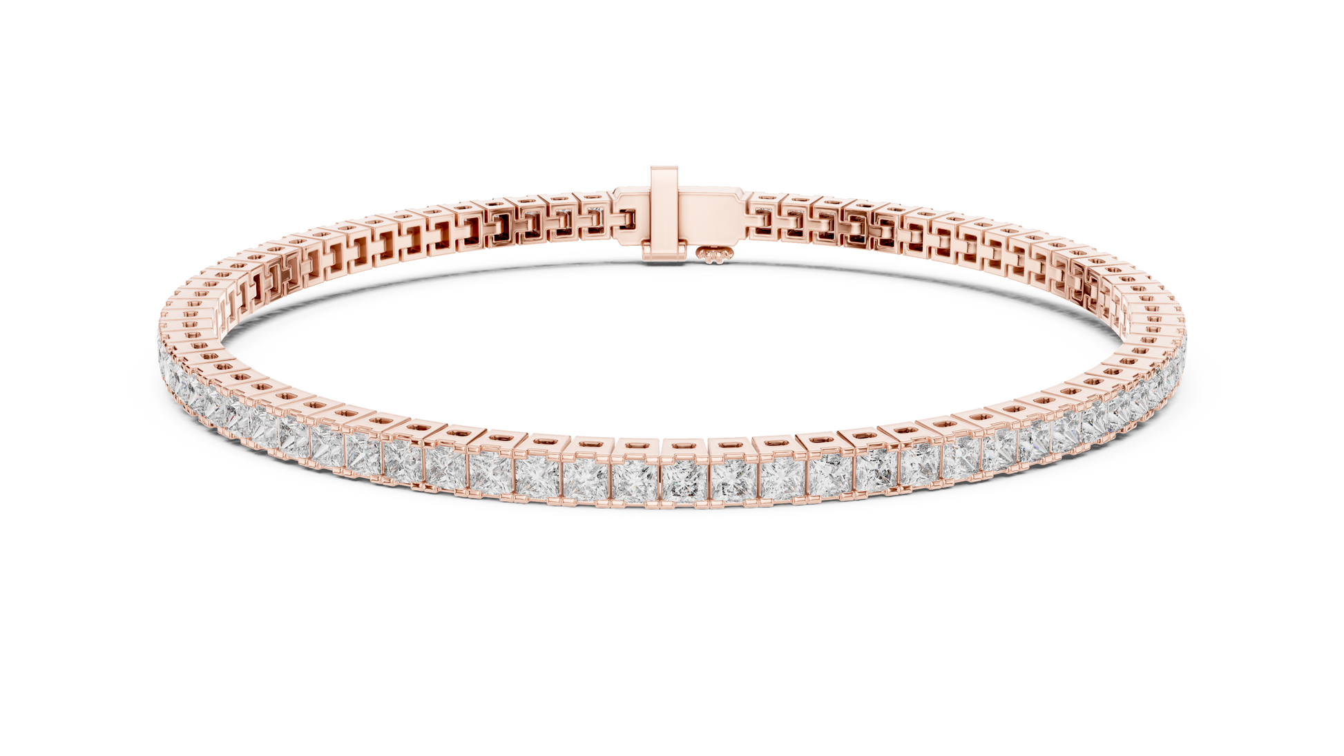 Rose gold bracelet with diamonds on a white background